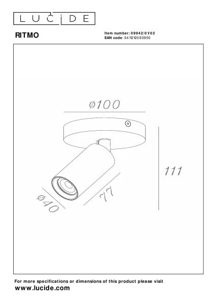 Lucide RITMO - Plafondspot - Ø 10 cm - 1xGU10 (MR11) - Mat Goud / Messing - technisch